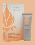 SUTIL Balm+ packaging and tube on a peach background
