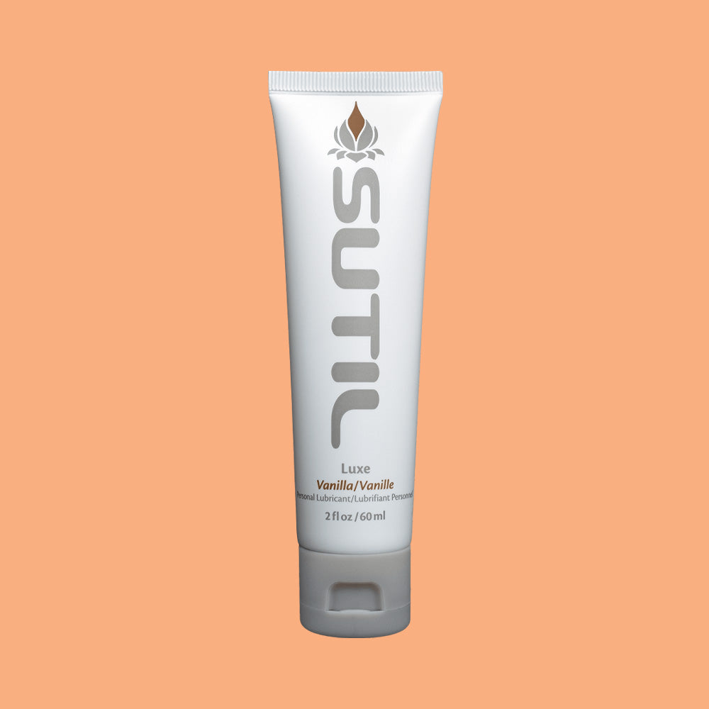 Sutil Flavor Vanilla lube on an orange background