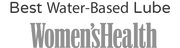 Text 'Best Water-Based Lube' from Women's Health magazine on a white background